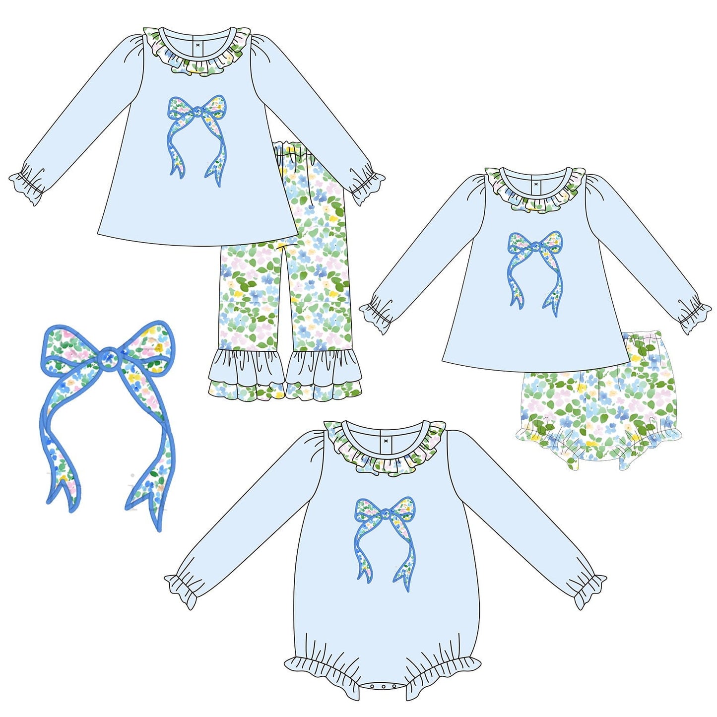 Pre-Order BYS PO38 Blue Pastel Floral Bow Collection
