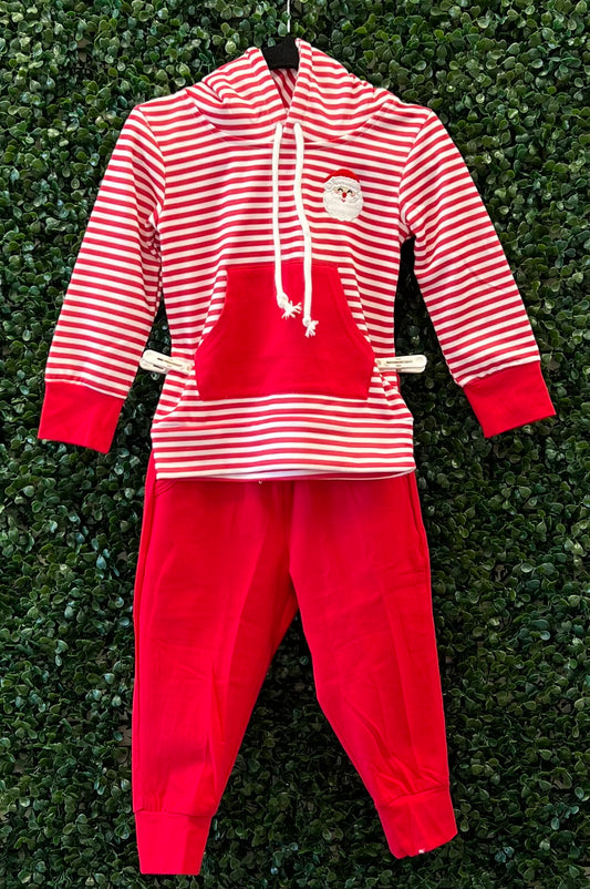 Discounted Red and Green Santa Striped Jogger Set Collection