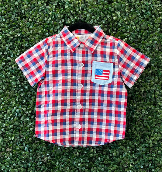 Discounted Plaid Red White and Blue Flag Shirt Collection