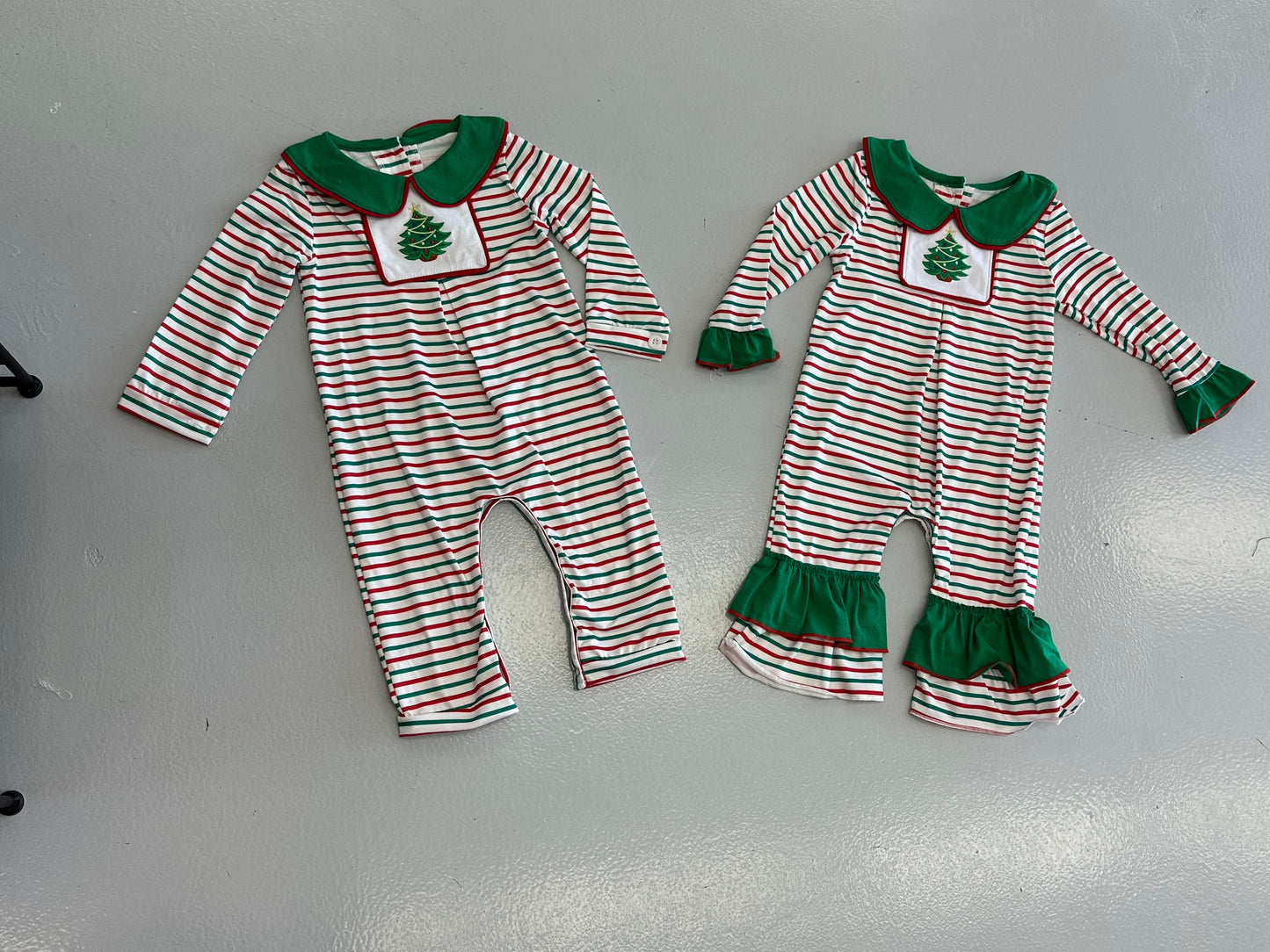 RTS Striped Christmas Tree Romper