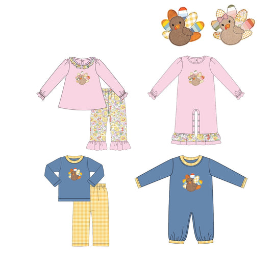 OTW Little Applique Turkey Sibling Set Collection